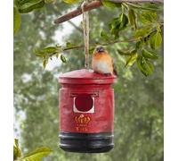 Wild Garden Hanging Birdhouse, Red British Mailbox Design with Bird Figurine, Outdoor Garden Décor
