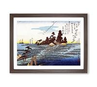 Wild Geese At Haneda By Utagawa Hiroshige Asian Japanese Framed Wall Art Print, Ready to Hang Picture for Living Room Bedroom Home Office Décor, Walnut A4 (34 x 25 cm)