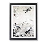 Wild Geese By Bian Shoumin Asian Japanese Framed Wall Art Print, Ready to Hang Picture for Living Room Bedroom Home Office Décor, Black A4 (34 x 25 cm)