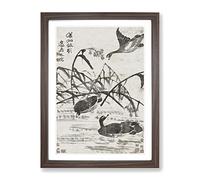 Wild Geese By The Pond By Bian Shoumin Asian Japanese Framed Print | A3 Walnut Framed Wall Art | Ready to Hang | Asian Nature Picture | Living Room Bedroom Lounge Office