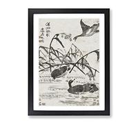 Wild Geese By The Pond By Bian Shoumin Asian Japanese Framed Print | A4 Black Framed Wall Art | Ready to Hang | Asian Nature Picture | Living Room Bedroom Lounge Office