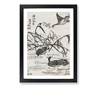 Wild Geese by The Pond by Bian Shoumin Framed Print | A2 Black Framed Wall Art | Ready to Hang | Modern Nature Picture | Living Room Bedroom Lounge Office