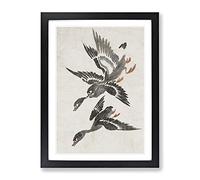 Wild Geese In Flight By Bian Shoumin Asian Japanese Framed Print | A4 Black Framed Wall Art | Ready to Hang | Asian Nature Picture | Living Room Bedroom Lounge Office