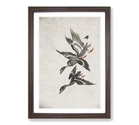 Wild Geese in Flight by Bian Shoumin Framed Print | A2 Walnut Framed Wall Art | Ready to Hang | Modern Nature Picture | Living Room Bedroom Lounge Office