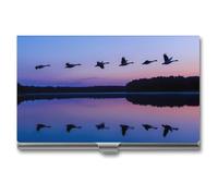 Wild Geese On A Blue Evening Business Card Holder Metal Wallet Credit Card ID Case for Men Women