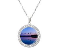 Wild Geese On A Blue Evening Multicolored Diamond Necklace Dainty Round Pendants Jewelry for Women Silver-style