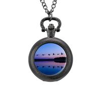 Wild Geese On A Blue Evening Pocket Watch Vintage Quartz Pocket Watches with Chain for Men Women Black-Style