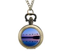 Wild Geese On A Blue Evening Pocket Watch Vintage Quartz Pocket Watches with Chain for Men Women Coppery-Style