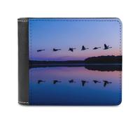 Wild Geese On A Blue Evening PU Leather Wallets Stylish Bifold Wallet Slim Front Pocket Credit Card Holder for Women Men