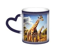 Wild Giraffe Coffee Mug with Handle 11 Oz, Color Changing Cups In The Sky, Heat Sensitive Magic Funny Art Mug, Unique Coffee Tea Cup Porcelain Mugs Gift for Women Men Blue