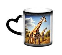 Wild Giraffe Coffee Mug with Handle 11 Oz, Color Changing Cups In The Sky, Heat Sensitive Magic Funny Art Mug, Unique Coffee Tea Cup Porcelain Mugs Gift for Women Men Black