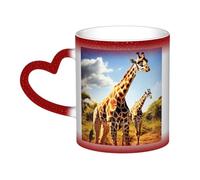Wild Giraffe Coffee Mug with Handle 11 Oz, Color Changing Cups In The Sky, Heat Sensitive Magic Funny Art Mug, Unique Coffee Tea Cup Porcelain Mugs Gift for Women Men Red