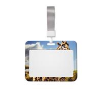 Wild Giraffe ID Badge Holder with Lanyard Horizontal Hard Plastic ID Card Case with Clear Window, Waterproof Work Badge Sleeve Fashion Card Protector Pouch for Women Men