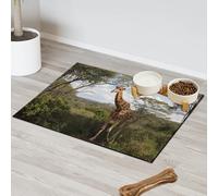 Wild Giraffe Pet Feeding Mat for Cat Dog Water Bowl Food Mats Animals Giraffe Pet Feeding Mats Absorbent Nti-Slip Contain Spills Protects Floors Placemat 43.1 x 76.2 cm
