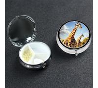 Wild Giraffe Pill Box 3 Compartment Pill Case for Purse or Pocket Small Medicine Organizer with Mirror Travel Pillbox Decorative Metal Vitamin Container Unique Gift