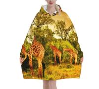 Wild Giraffe,Women's Oversized Wearable Blanket Hoodie, Blanket Sweatshirt,Flannel Pullover Blanket