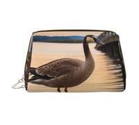 Wild Goose by the Bridge Makeup Bag for Women Cosmetic Bags Leather Travel Makeup Case Organizer Waterproof Make up Pouch Open Flat Toiletry Bag Portable Storage Pouch for Travelling, Gold, One Size