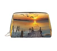 Wild Goose by The Bridge Print Makeup Bag Portable Leather Waterproof Cosmetic Bag Clutch Makeup Brush Bag (6.7x4.3in)