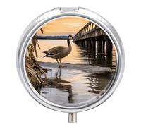 Wild Goose by The Bridge Round Pill Box Travel Portable Pill Case 23 Compartment Medicine Metal Tablet Vitamin Holder Organizer for Purse Pocket