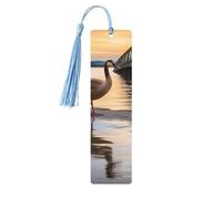 Wild Goose by The Bridge Wooden Bookmarks 5 Pcs,Handmade Double-Sided Printed Book Marks Page Markers with Sky Blue Tassels Book Accessories Gift for Book Lovers Women Men