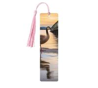Wild Goose by The Bridge Wooden Bookmarks 5 Pcs,Handmade Double-Sided Printed Book Marks Page Markers with Pink Tassels Book Accessories Gift for Book Lovers Women Men