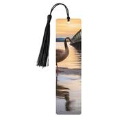 Wild Goose by The Bridge Wooden Bookmarks 5 Pcs,Handmade Double-Sided Printed Book Marks Page Markers with Black Tassels Book Accessories Gift for Book Lovers Women Men