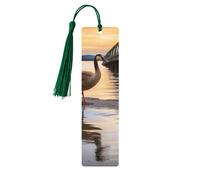 Wild Goose by The Bridge Wooden Bookmarks 5 Pcs,Handmade Double-Sided Printed Book Marks Page Markers with Dark Green Tassels Book Accessories Gift for Book Lovers Women Men