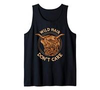 Wild Hair Dont Care Funny Farmer Scottish Highland Cow Tank Top