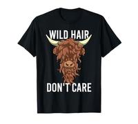 Wild Hair Don't Care Funny Messy Hairstyle Highland Cow Gift T-Shirt