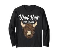 Wild Hair Don't Care Funny Scottish Highland Cow Long Sleeve T-Shirt