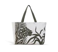 Wild Harmony Canvas Bag - Tiger Print Cotton Bag with Khaki Webbing Handles, Interior Pocket - 3 Color Options, Gray, Shoulder Bag