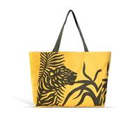 Wild Harmony Canvas Bag - Tiger Print Cotton Bag with Khaki Webbing Handles, Interior Pocket - 3 Color Options (Mustard)