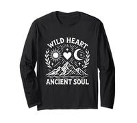 Wild Heart Ancient Soul Mountain Moon Sun Design Long Sleeve T-Shirt