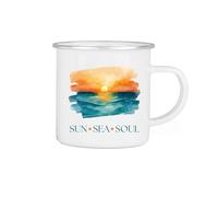 Wild Heart Free Spirit Enamel Mug - Sunset Ocean Design Camping Cup - “Sun Sea Soul” Enamel Mug - Beach Coffee Gift Mug for Coastal Lovers and Campervan
