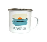 Wild Heart Free Spirit Saltwater Soul Enamel Mug - 12oz Coffee & Tea Cup - Ocean Swim Design with Sunrise/Sunset & Female Silhouette - Durable Vintage-Style Outdoor Mug