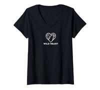 Wild Heart Geometric Wolf Nature Lover V-Neck T-Shirt, Women, Black, S