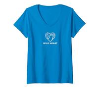 Wild Heart Geometric Wolf Nature Lover V-Neck T-Shirt, Women, Sapphire, S