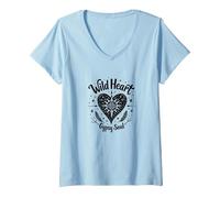 Wild Heart Gypsy Soul Bohemian Spirit Celestial V-Neck T-Shirt, Women, Baby Blue, M