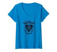 Wild Heart Gypsy Soul Bohemian Spirit Celestial V-Neck T-Shirt, Women, Sapphire, XXL