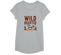 Wild Hearted Cowgirls Western Spirit Rustic Desert Horse T-Shirt, Girls, Heather Grey, XS