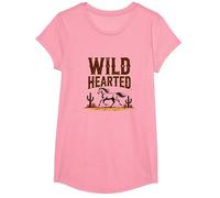 Wild Hearted Cowgirls Western Spirit Rustic Desert Horse T-Shirt, Girls, Pink, XS
