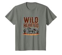 Wild Hearted Cowgirls Western Spirit Rustic Desert Horse T-Shirt, Kids, Olive Heather, 12 Years
