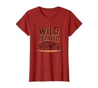 Wild Hearted Cowgirls Western Spirit Rustic Desert Horse T-Shirt, Women, Cranberry, L
