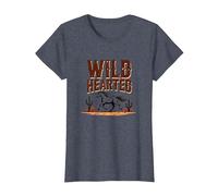 Wild Hearted Cowgirls Western Spirit Rustic Desert Horse T-Shirt, Women, Heather Blue, L