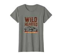 Wild Hearted Cowgirls Western Spirit Rustic Desert Horse T-Shirt, Women, Olive Heather, S