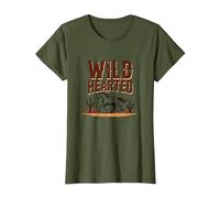 Wild Hearted Cowgirls Western Spirit Rustic Desert Horse T-Shirt, Women, Olive, XS