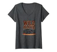 Wild Hearted Cowgirls Western Spirit Rustic Desert Horse V-Neck T-Shirt, Women, Dark Heather Grey, L