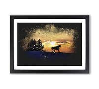 Wild Horse at Sunset Vol.2 Paint Splash Framed Print | A2 Black Framed Wall Art | Ready to Hang | Modern Animal Picture | Living Room Bedroom Lounge Office