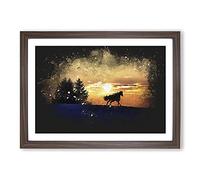 Wild Horse at Sunset Vol.2 Paint Splash Framed Print | A2 Walnut Framed Wall Art | Ready to Hang | Modern Animal Picture | Living Room Bedroom Lounge Office
