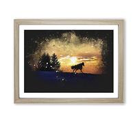 Wild Horse At Sunset Vol.2 Paint Splash Modern Art Framed Print | A2 Oak Framed Wall Art | Ready to Hang | Modern Animal Picture | Living Room Bedroom Lounge Office